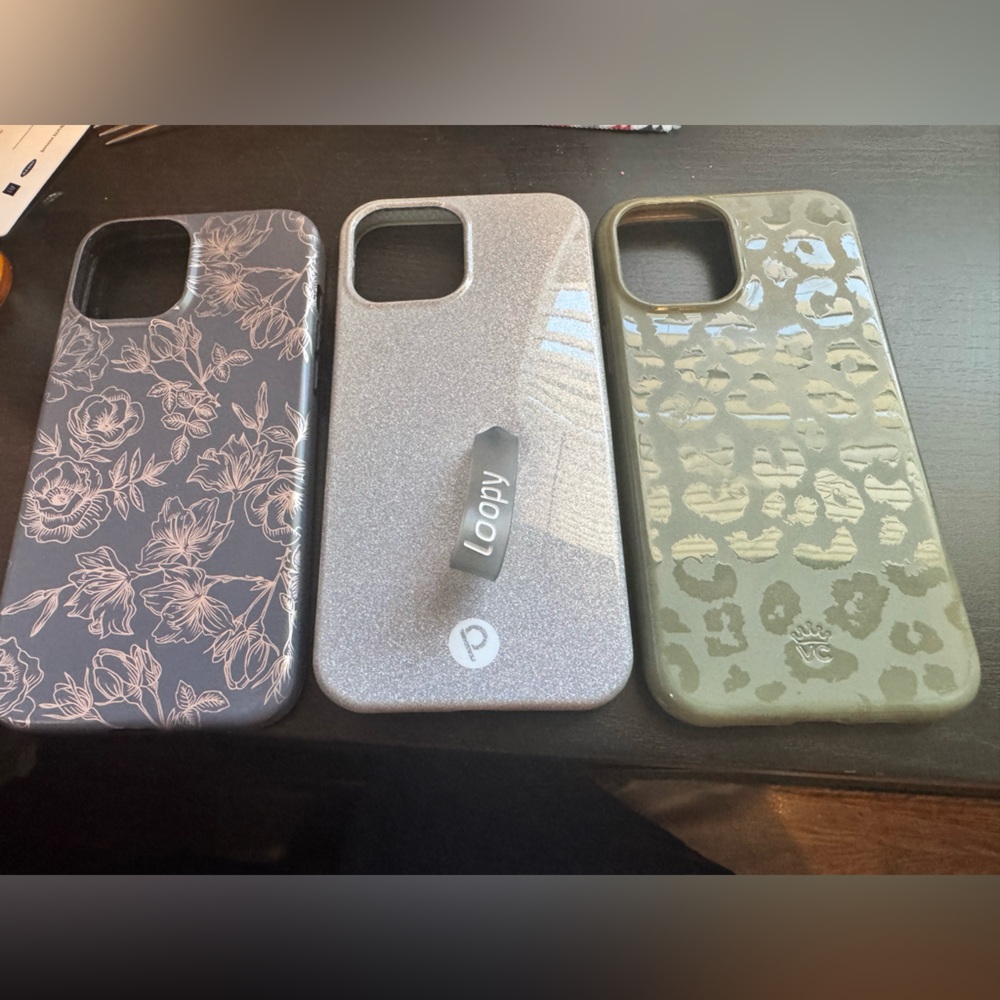 IPhone 12 ProMax Case Trio - Floral Gray, Sparkling Silver, Patterned Green